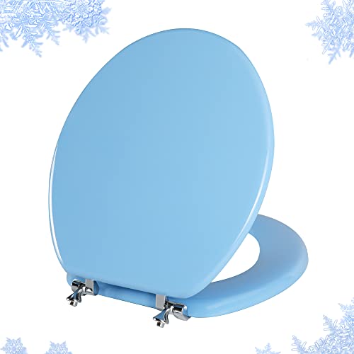 Blue Round Toilet Seat Natural Wood Toilet Seat with Zinc Alloy Hinges, Easy to Install also Easy to Clean, Scratch Resistant Toilet Seat by Angol Shiold (Round, Blue) - color: Blue, size: Round