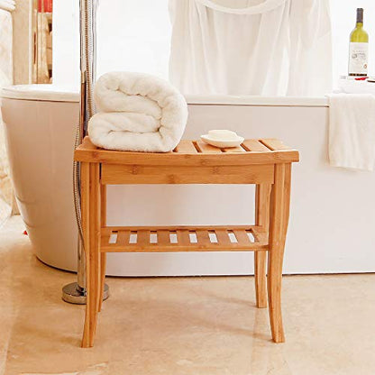 SogesPower Bamboo Shower Bench Bathroom Spa Bench Shower Seat Shower Bench Waterproof Storage Shelf - color: Bamboo