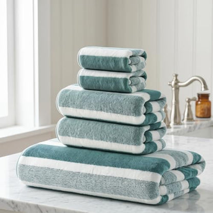 Premium 5-Piece Bath Towel Set | 100% Microfiber Ultra Soft & Quick Dry | Large Bath Towels, Hand Towels & Washcloths for Bathroom, Spa, Gym, | 1 Bath, 2 Hand, 2 Washcloths | Green - color: Green, size: 5 Pcs
