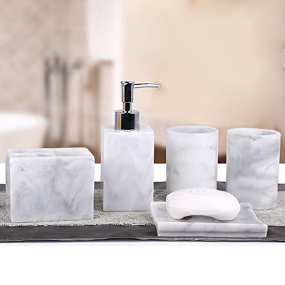 LUANT Resin 5pcs Bathroom Accessory Set - Tumbler, Soap Dish, Liquid Soap Dispenser, Toothbrush Holder,Grey - color: Grey