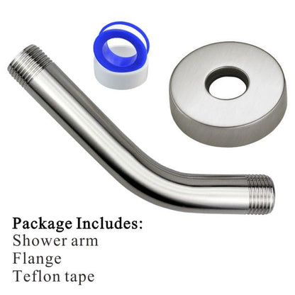 Voolan Shower Arm with Flange and Teflon Tape, Extension Shower Head Arm for Bathroom Fixed Shower Head, Solid Stainless Steel, Wall Mounted (6 Inch,Brushed Nickel) - color: Brushed Nickel, style: 6 Inch