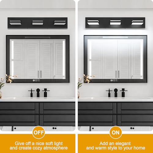 SineRise LED Modern Bathroom Vanity Light Fixtures, Modern Acrylic Bathroom Wall Lighting Fixtures Over Mirror, 3-Light, 24-Inch, Black, White - color: Black, White, size: 3-Light, 24-Inch