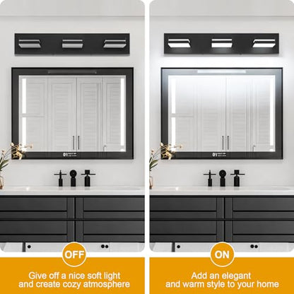 SineRise LED Modern Bathroom Vanity Light Fixtures, Modern Acrylic Bathroom Wall Lighting Fixtures Over Mirror, 3-Light, 24-Inch, Black, White - color: Black, White, size: 3-Light, 24-Inch