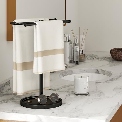 Bethom Hand Towel Holder Stand for Bathroom Countertop,S-Shape Bar,Black | Stainless Steel Hand Towel Racks Standing Holds 2 Towels for Kitchen - color: Black