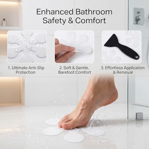 Anti Slip Shower Stickers, 100 Pieces Snowflake Shower Floor Non Slip Stickers, Adhesive Decals Safety Strips with Scraper for Bath Tub, Shower Floor and Stairs (100 Snowflake) - size: 100 Snowflake