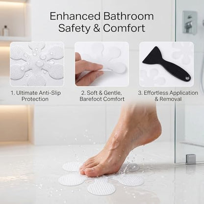 Anti Slip Shower Stickers, 100 Pieces Snowflake Shower Floor Non Slip Stickers, Adhesive Decals Safety Strips with Scraper for Bath Tub, Shower Floor and Stairs (100 Snowflake) - size: 100 Snowflake