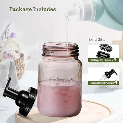Amolliar Plastic Foaming Soap Dispenser with Pump Lid, 16Oz Refillable Foam Hand Soap Dispenser Set, Clear Dish Soap Bottles with Waterproof Lable for Farmhouse Kitchen Bathroom (4 Pack, Black)