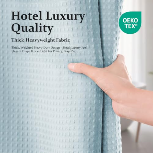 Stall Waffle Shower Curtain 256 GSM Heavy Fabric 60x72 Fog Blue | 60 Inch Wide, Thick Cloth, Weighted Hem, Water Repellent, Hotel Luxury Polyester Shower Curtain Set for Bathroom 10 Hooks - color: Fog Blue, size: 60"W x 72"L (Pack of 1)