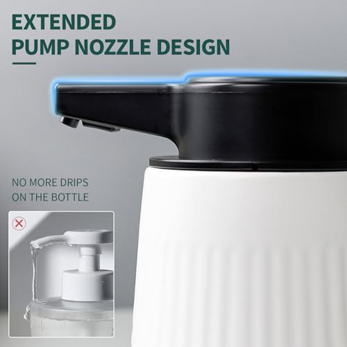 BosilunLife Ceramic Automatic Soap Dispenser with Extended Pump Nozzle, 3 Adjustable Levels, Touchless Foam Hand Wash Foaming Dispenser for Bathroom & Kitchen, Embossed Wave Design, White, 10oz - color: Embossed Wave-white