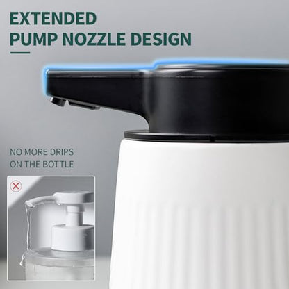 BosilunLife Ceramic Automatic Soap Dispenser with Extended Pump Nozzle, 3 Adjustable Levels, Touchless Foam Hand Wash Foaming Dispenser for Bathroom & Kitchen, Embossed Wave Design, White, 10oz - color: Embossed Wave-white