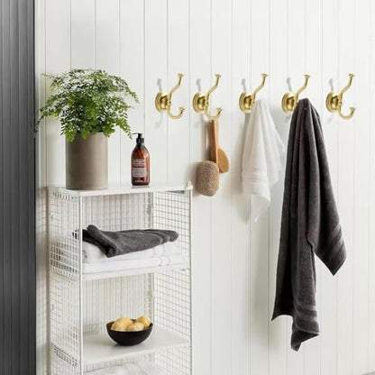 1 Pack 4-1/2 Inch Zinc Alloy Brushed Gold Towel Hooks | Solid Metal | Wall Mount | Robe Hooks | Coat Hooks | For Bathroom, Shower, Bedroom, Entryway | Bathroom Hardware Accessories - color: Brushed Gold