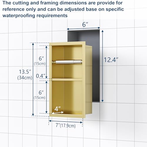Qeke Recessed Toilet Paper Holder, Dual Rolls Tissue Toilet Holder, Golden | 304 Stainless Steel, Rustproof & Durable, Space-saving, in Wall Tissue Holder for Bathroom & RV - color: Brushed Golden