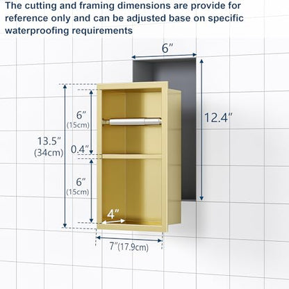 Qeke Recessed Toilet Paper Holder, Dual Rolls Tissue Toilet Holder, Golden | 304 Stainless Steel, Rustproof & Durable, Space-saving, in Wall Tissue Holder for Bathroom & RV - color: Brushed Golden