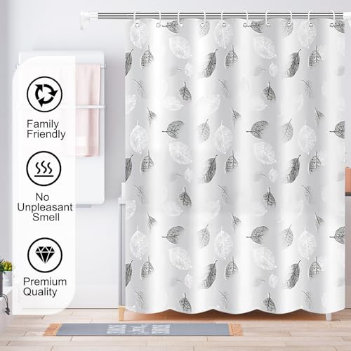 TIKABC Shower Curtain Liner, 4G PEVA Shower Liner, Plastic Waterproof Shower Curtains, with Grommet Holes and 3 Magnetic Weights(Black White Leaves) - color: Black White Leaves