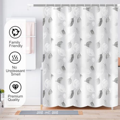 TIKABC Shower Curtain Liner, 4G PEVA Shower Liner, Plastic Waterproof Shower Curtains, with Grommet Holes and 3 Magnetic Weights(Black White Leaves) - color: Black White Leaves
