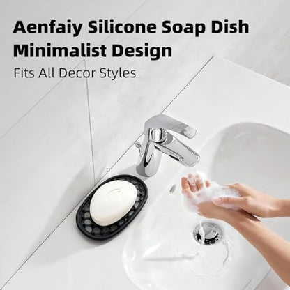 2 Pack Soap Dish for Shower, Non-Slip Silicone Bar Soap Holder with Efficient Drainage Holes for Bathroom Sink, Self Draining Soaps Saver Pad for Shower Niche, Shelf (Black- 2Pcs) - color: Black- 2pcs