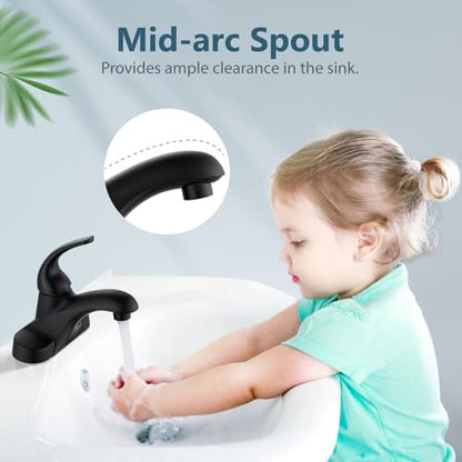 Matte Black Bathroom Sink Faucet,Single Handle 4 Inch Centerset | Single-Handle RV Bathroom Faucet Fits 4-Inch Centerset Sinks,Includes Hot And Cold Supply Lines And A Matching Pop-Up Drain - color: Matte Black