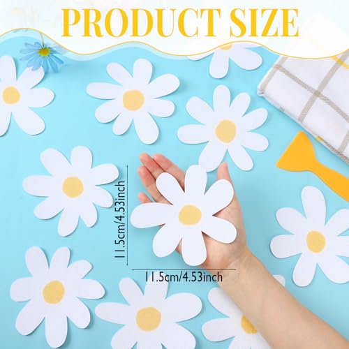 24 Pcs Non Slip Bathtub Stickers, Flower, White | Anti Slip Grip for Shower Floor, Self Adhesive Treads with Scraper Tool, Daisy Appliques Decals for Bathroom Safety - color: White, style: Flower