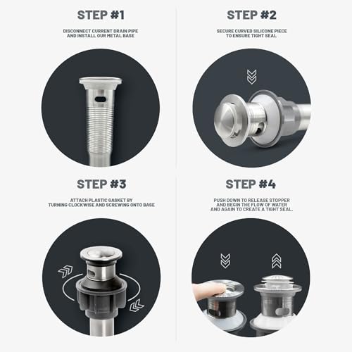 Pop Up Drain Stopper with Overflow, Stainless Steel - Rust Proof, Detachable Cap, Durable, Anti-Clogging Drain, Easy to Install, Pop-Up Drain Stopper for Bathroom and Kitchen Sink, Made in Korea