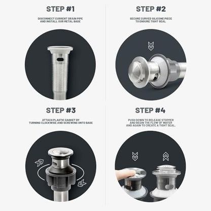 Pop Up Drain Stopper with Overflow, Stainless Steel - Rust Proof, Detachable Cap, Durable, Anti-Clogging Drain, Easy to Install, Pop-Up Drain Stopper for Bathroom and Kitchen Sink, Made in Korea