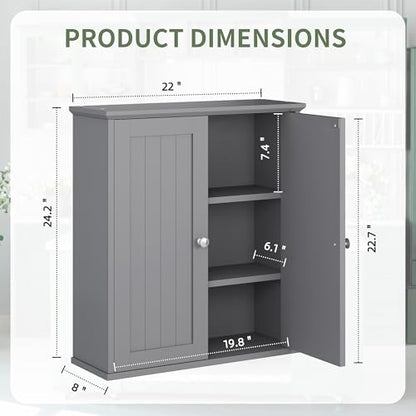 Bathroom Wall Cabinet, Bathroom Cabinet Wall Mount, Over Toilet Space Saver Storage Cabinets Wall Mounted, Wood Medicine Cabinets with Doors, Grey - color: Grey