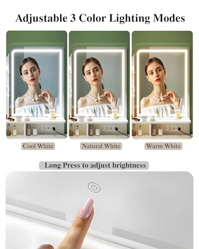 ALEXNUTRE Makeup Vanity Desk with Mirror and Lights, Small Vanity with Fabric Storage Drawer & Chair & Shelves, White Vanity with Fold-up Panel and Power Outlet for Bedroom - style: Cream White