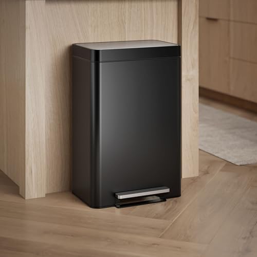 KOHLER K-20956-BST Dual Compartment Step Trash Can, Liner, Black Stainless - color: Black Stainless Steel, size: 11 Gallon - Dual Compartment