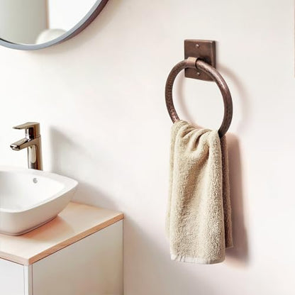 Monarch Abode Bathroom Towel Holder – 7-Inch Round Antique Copper Bathroom Hand Towel Holder for Bathrooms Wall, Metal Hand Hammered Towels Ring Wall Mount, Traditional Surface-Mounted Ring Hanger - color: Pure Copper, style: Traditional