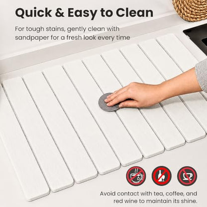 Stone Dish Drying Mat for Kitchen Counter, Large Quick Dry Diatomaceous Earth Stone Drying Mat, Foldable Water Absorbent Dish Drying Mat for Dishes, Cups, Bottles, Kitchen Sink & Countertop (White) - color: White