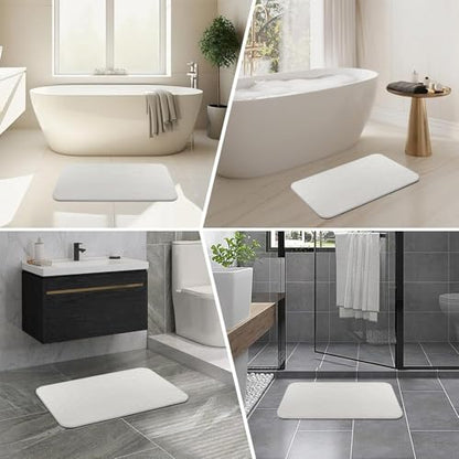 Stone Bath Mat, 2 Pack Diatomaceous Earth Shower Mat, Non-Slip Super Absorbent Quick Drying Bathroom Floor Mat, 24x15, Off-White - color: Off-white