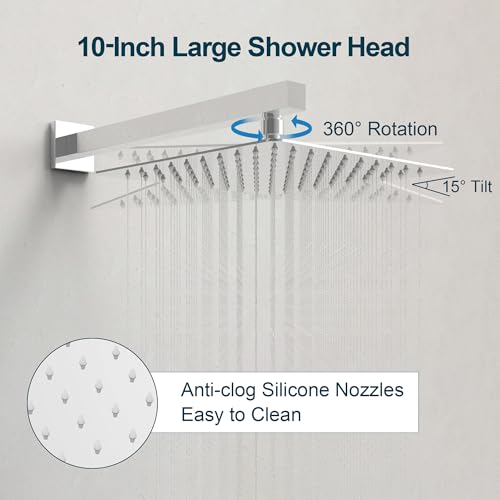 Shower Faucet Set, 10" & 6" Dual Rainfall Shower Heads System for Wall Mount with Slide Bar & Handheld Sprayer, Chrome - color: Chrome