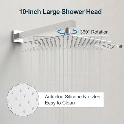 Shower Faucet Set, 10" & 6" Dual Rainfall Shower Heads System for Wall Mount with Slide Bar & Handheld Sprayer, Chrome - color: Chrome