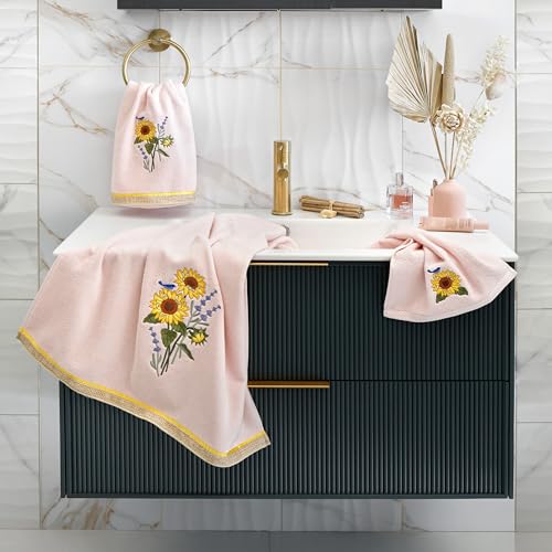 Jubilant 4-Piece Premium Towel Set, Vibrant Floral Applique, Luxurious Turkish Cotton, Soft & Durable, Elegant Bath Ensemble, 2 Bath 2 Hand Towels, Blush - color: Blush, size: 2 Pcs Bath 2 Pcs Hand Towel