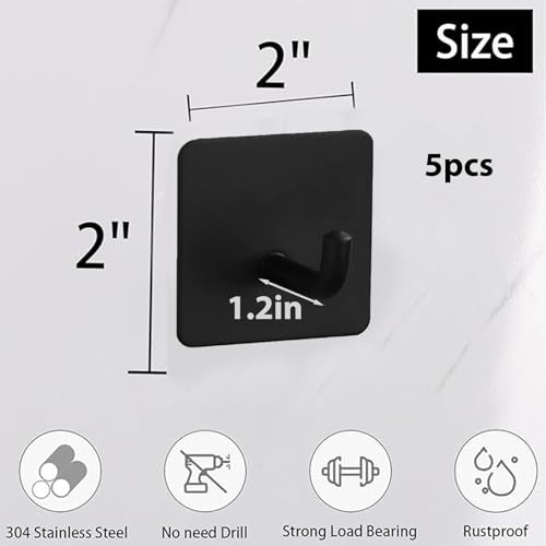 5 Pcs Adhesive Hooks Waterproof in Shower Hooks for Hanging Loofah, Towels, Clothes, Robes for Bathroom(Black Square) - color: Black Square