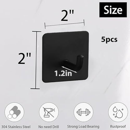 5 Pcs Adhesive Hooks Waterproof in Shower Hooks for Hanging Loofah, Towels, Clothes, Robes for Bathroom(Black Square) - color: Black Square