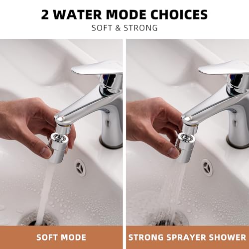 Hibbent NSF/ANSI/CAN 61 Certified Faucet Aerator, CUPC Certification 360 Degree Kitchen Sink Faucet Aerator, Dual-function Swivel Big Angle Kitchen Faucet Attachment, Faucet Replacement Part, Chrome - color: Chrome, style: Dual Modes