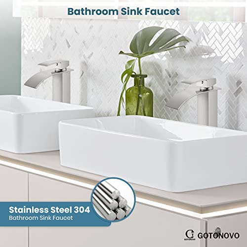 gotonovo Waterfall Tall Bathroom Faucet 1 Hole No Drain, Brushed Nickel | Modern Vessel Sink Faucet Single Handle 304 Stainless Steel,24” cUPC Supply Hoses,for Bowl Basin Lavatory Vanity Restroom RV - color: Nickel