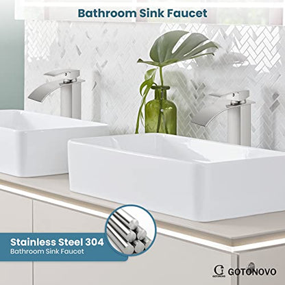 gotonovo Waterfall Tall Bathroom Faucet 1 Hole No Drain, Brushed Nickel | Modern Vessel Sink Faucet Single Handle 304 Stainless Steel,24” cUPC Supply Hoses,for Bowl Basin Lavatory Vanity Restroom RV - color: Nickel
