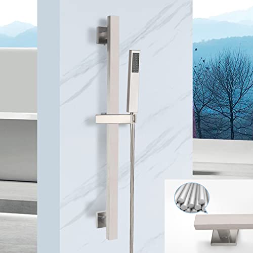 Bathroom Shower Slide Bar with 360° Adjustable Handheld Shower Head Holder Wall Mount Shower Bar SUS 304 Stainless Steel, Brushed Nickel - color: Brushed Nickel