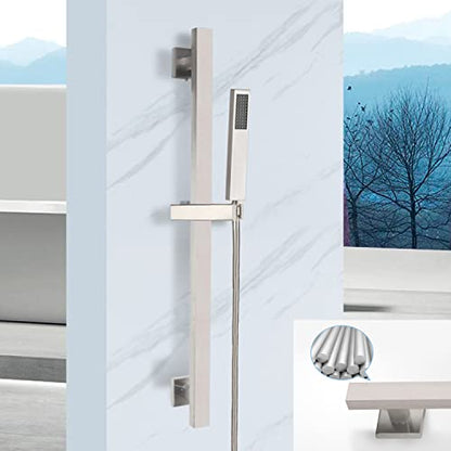 Bathroom Shower Slide Bar with 360° Adjustable Handheld Shower Head Holder Wall Mount Shower Bar SUS 304 Stainless Steel, Brushed Nickel - color: Brushed Nickel