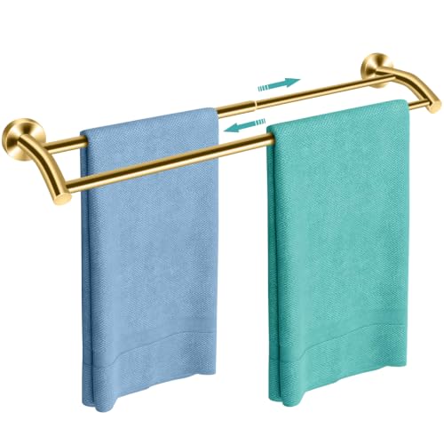 MGahyi Gold Telescopic Double Towel Bar Wall Mount 14.5-24.8Inch | Rustproof Towel Rack with Widened Spacing, Scratch-resistant & Durable for Bathroom Kitchen RV - color: Gold
