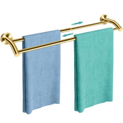 MGahyi Gold Telescopic Double Towel Bar Wall Mount 14.5-24.8Inch | Rustproof Towel Rack with Widened Spacing, Scratch-resistant & Durable for Bathroom Kitchen RV - color: Gold