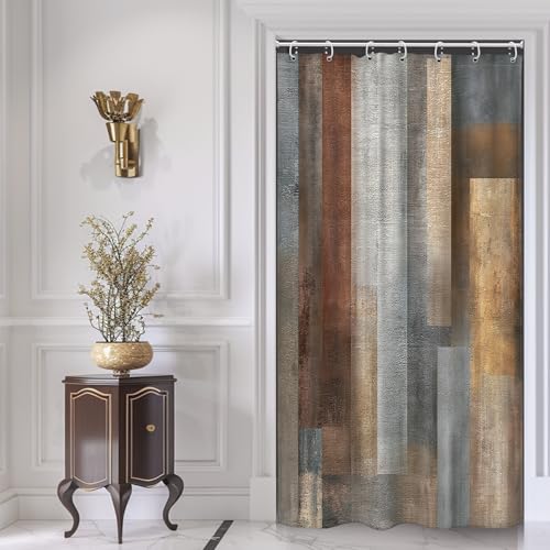 Stall Small RV Narrow Abstract 36Wx72H Shower Curtain Rustic Vintage Country Farmhouse Brown Grey Simple Blocks Modern Minimalist Bathroom Curtain Set Aesthetic Bath Bathroom Accessories Decor - color: A-brown, size: 36"W x 72"L (Pack of 1)
