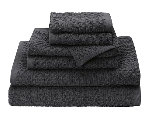 COTTON CRAFT Euro Spa Waffle Weave 6 Piece Towel Set - 100% Cotton - Charcoal - color: Grey, size: 6 Piece Towel Set