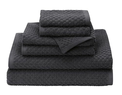 COTTON CRAFT Euro Spa Waffle Weave 6 Piece Towel Set - 100% Cotton - Charcoal - color: Grey, size: 6 Piece Towel Set