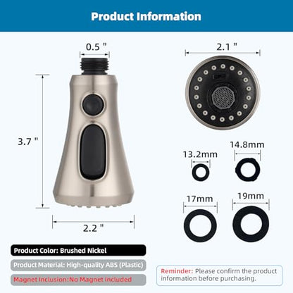 Hibbent Pull Down Kitchen Faucet Head Replacement, NSF/ANSI/CAN 61 & CUPC Certified 3-Function Sink Spray Nozzle with 15 Adapters Compatible with Moen, Delta, Kohler Faucets, Brushed Nickel - color: Brushed Nickel, style: 1.8 Gallon Per Minute