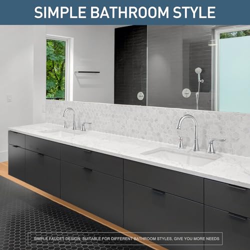 GENBONS Chrome Bathroom Faucet 3 Hole, 8 Inch Widespread Bathroom Sink Faucet 2-Handles Vanity Bath Faucets with Pop Up Drain - color: Chrome - W, style: Widespread Bathroom Faucet