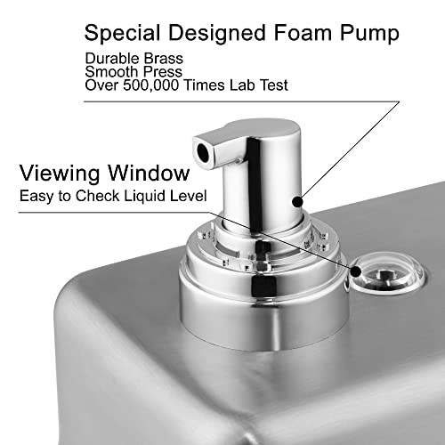 Commercial Wall Mount Stainless Steel Foaming Soap Dispenser, 40 oz (1200ml) Industrial Refillable Foam Hand Sanitizer Dispensers for Bathroom and Kitchen | 40 oz (1200ml) Industrial Refillable Foam Hand Sanitizer Dispensers for Bathroom and Kitchen - siz