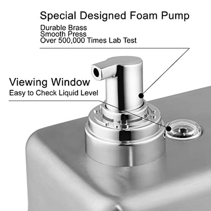 Commercial Wall Mount Stainless Steel Foaming Soap Dispenser, 40 oz (1200ml) Industrial Refillable Foam Hand Sanitizer Dispensers for Bathroom and Kitchen | 40 oz (1200ml) Industrial Refillable Foam Hand Sanitizer Dispensers for Bathroom and Kitchen - siz