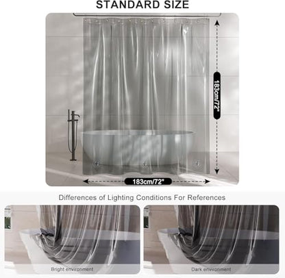 Clear Heavyweight PEVA Shower Curtain Liner, Waterproof Shower Liner Rustproof Metal Grommets with Weighted Magnetic Hem, BPA-Free, 72 x 72 Inches Clear Grey